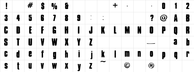 Chrispy Regular  glyph index