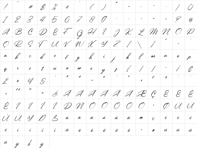 Beautiful Heart Regular  glyph index