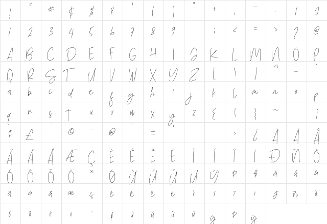 One Mith Script Regular  glyph index