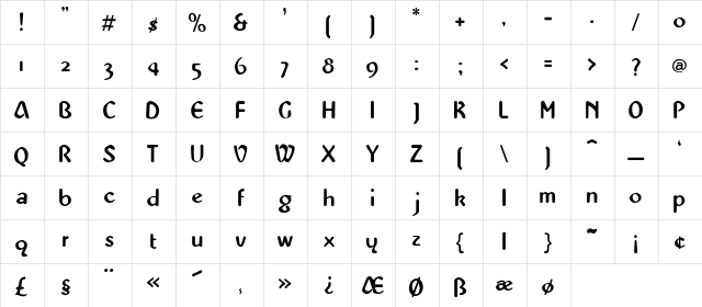 Abbey-Medium Regular  glyph index