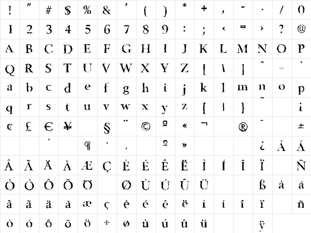 BelfastRandom-Medium Regular  glyph index