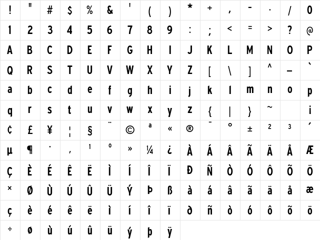 Expressway Cd Bold  glyph index