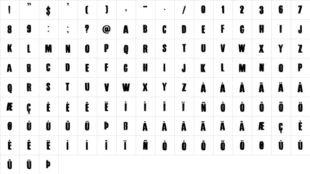 DK Bitumen Regular  glyph index