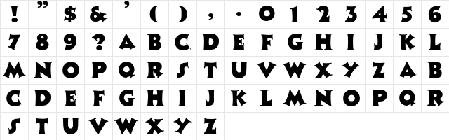 ZINNIA Regular  glyph index