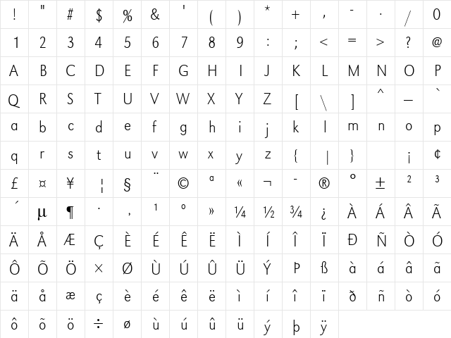 URWGroteskTExtLigExtNar Regular  glyph index