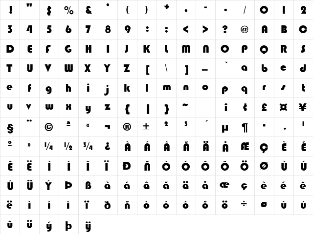 Blippo-Black Regular  glyph index