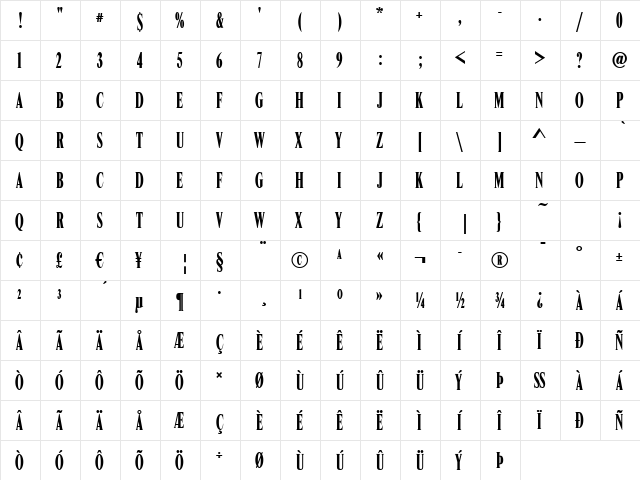 Roman-Compressed Regular  glyph index