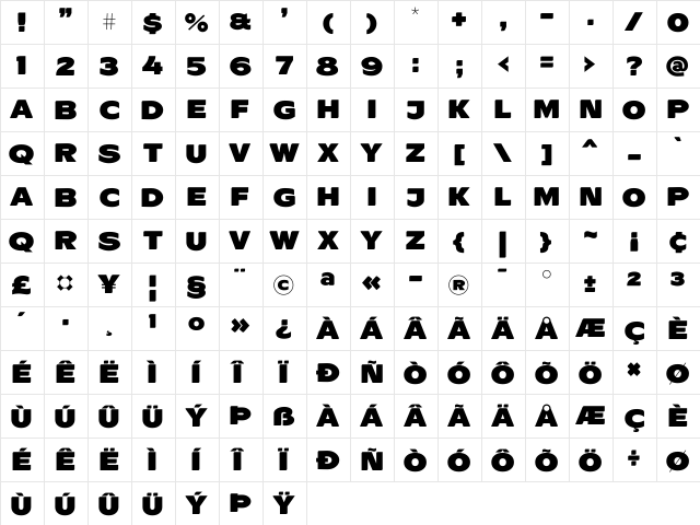 ResotEPearl Regular  glyph index