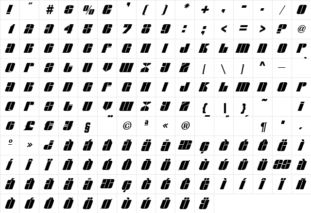 KatieBecker Bold  glyph index