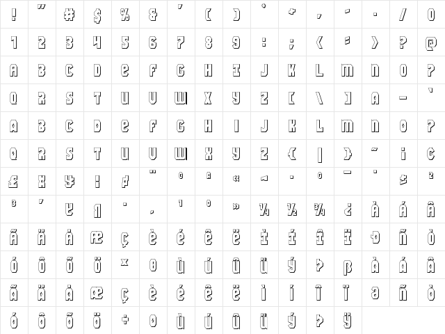 Warrior Nation 3D Regular  glyph index