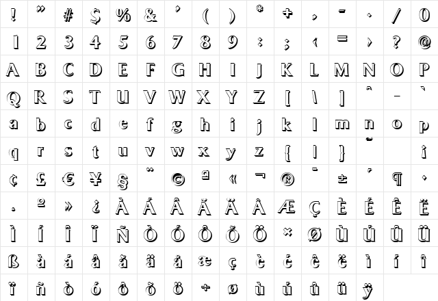 BruceBeckerShadow Bold  glyph index