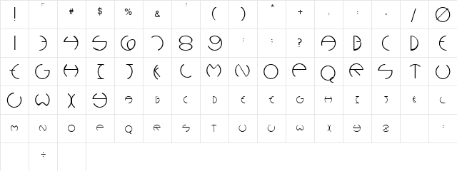 ROBINET Regular  glyph index