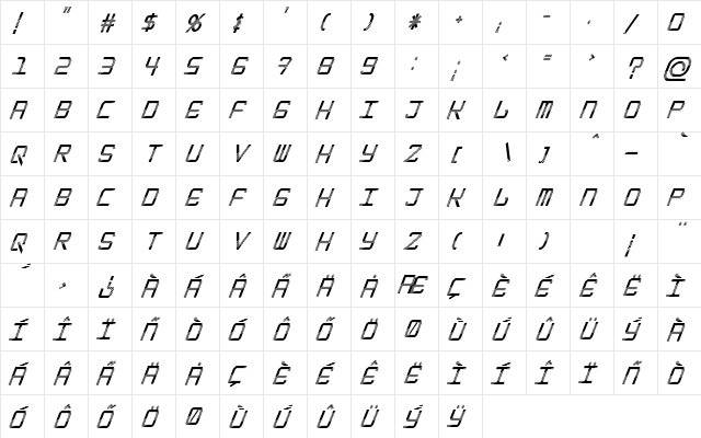 EpicenterDiscoItalic Regular  glyph index