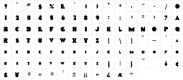 Chumpy Regular  glyph index