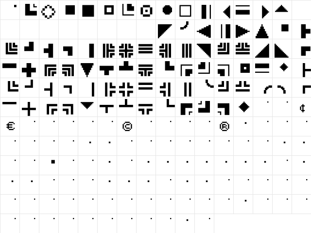 Extras10 Regular  glyph index