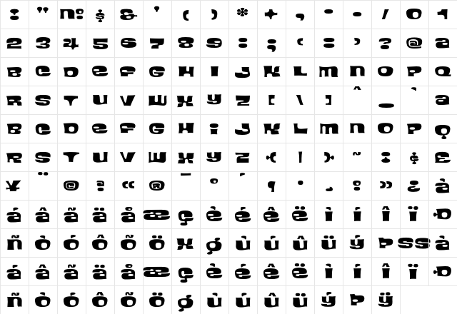 Blackcurrant Regular  glyph index