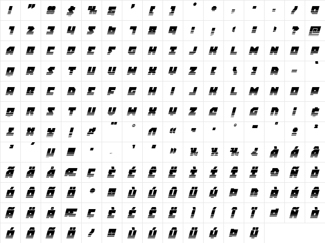 Dark Hornet Twotone Italic Regular  glyph index