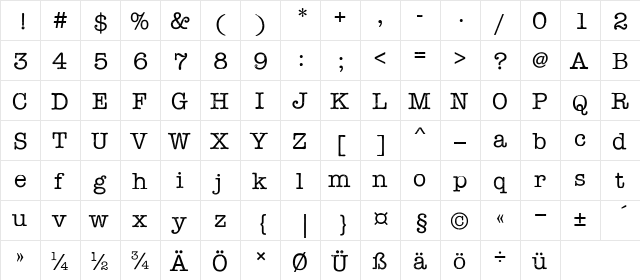 Linowrite Regular  glyph index