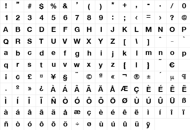 Olnova-Bold Regular  glyph index