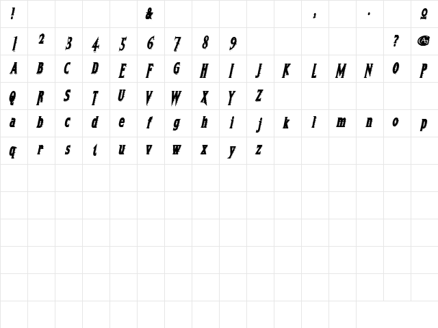 NaturalDarkEngraved Regular  glyph index