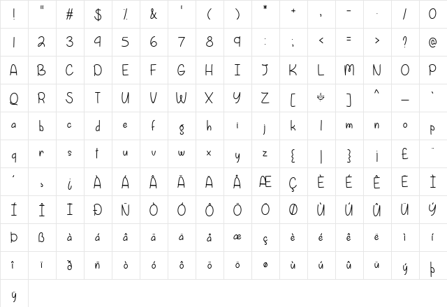 Fall is Coming Regular  glyph index