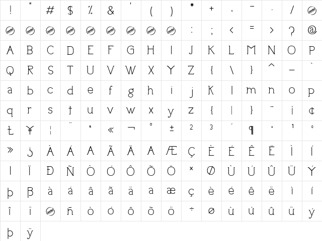 Uptown Elegance Regular  glyph index