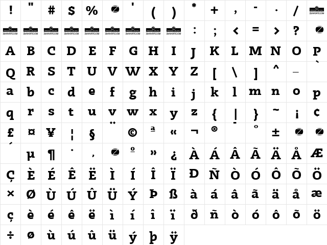 Radcliffe Display Bold  glyph index