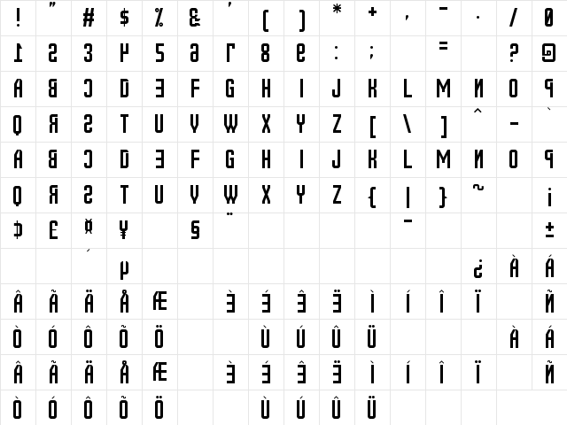 New Russia 2108 St Regular  glyph index