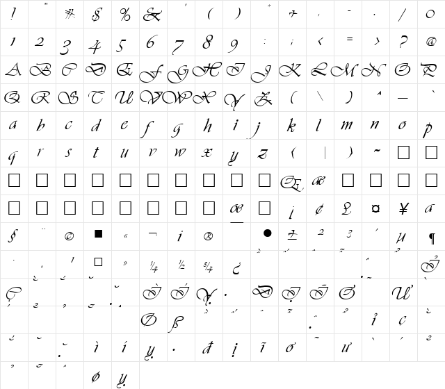 VNI-Vivi Regular  glyph index