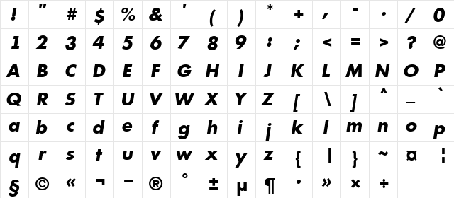 a_Futurica ExtraBoldItalic  glyph index