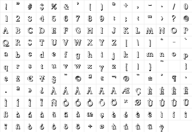 BenjaminBeckerShadow-Medium Regular  glyph index