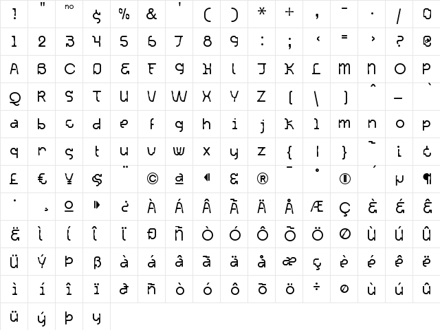 Acetone Regular  glyph index