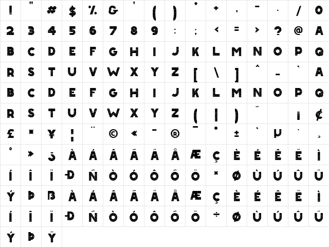 Road Summer Regular  glyph index