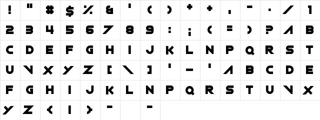 XXIX Regular  glyph index