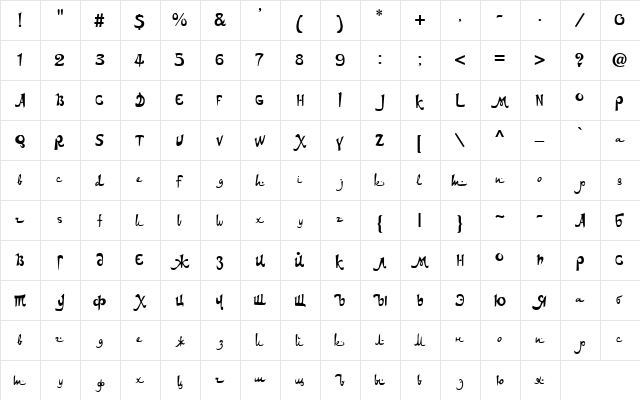 DS Arabic Regular  glyph index