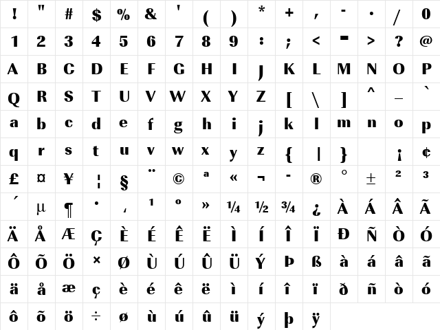 URWImperialTUltBolNar Regular  glyph index