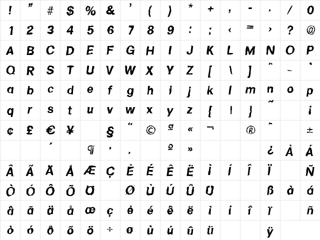 AdamBeckerRandom BoldItalic  glyph index