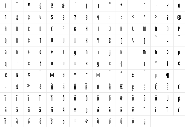 Union Medium  glyph index