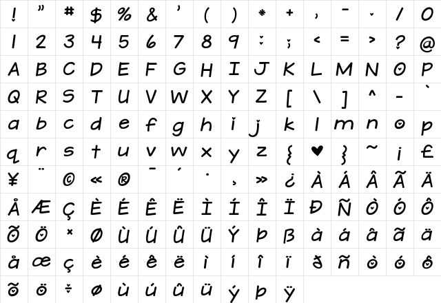 KG A Teeny Tiny Heart Regular  glyph index