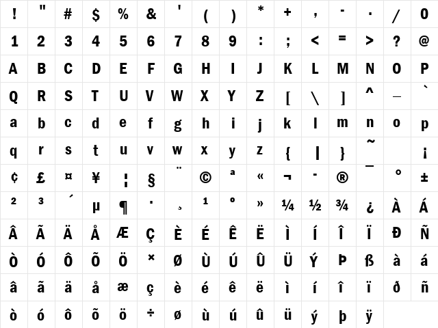 font153 Regular  glyph index