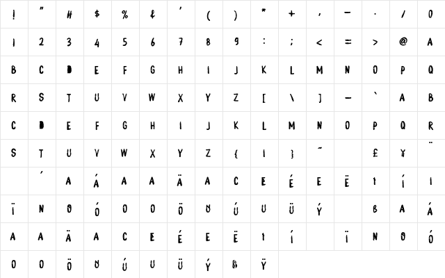 MONSTER BOO Regular  glyph index