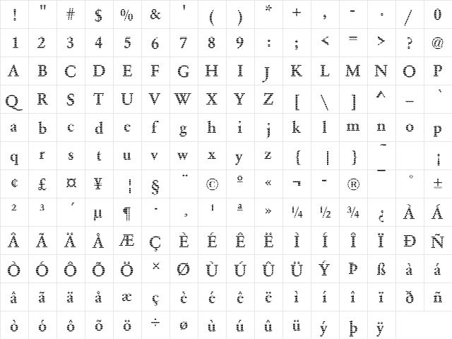 DTCGaramondM17 Regular  glyph index