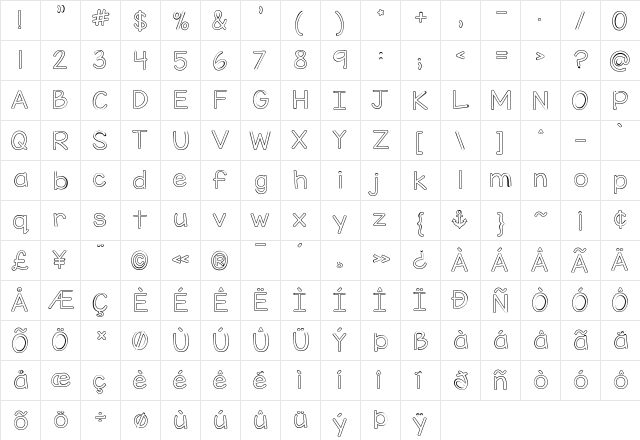 KG Miss Kindy Bubble Regular  glyph index