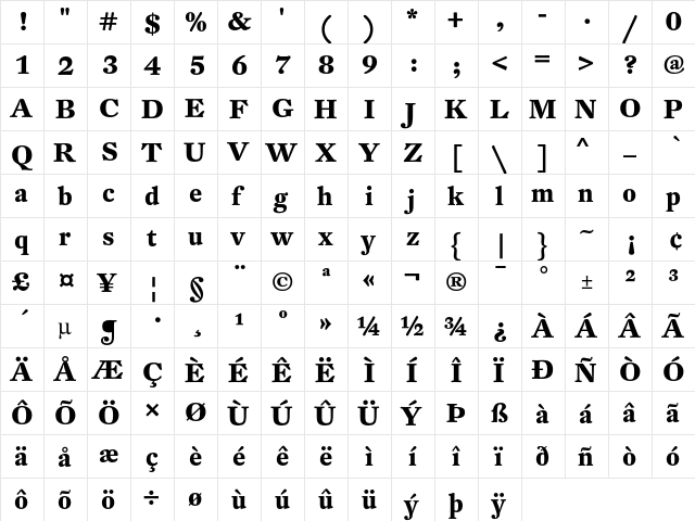 DTLFleischmannT Bold  glyph index