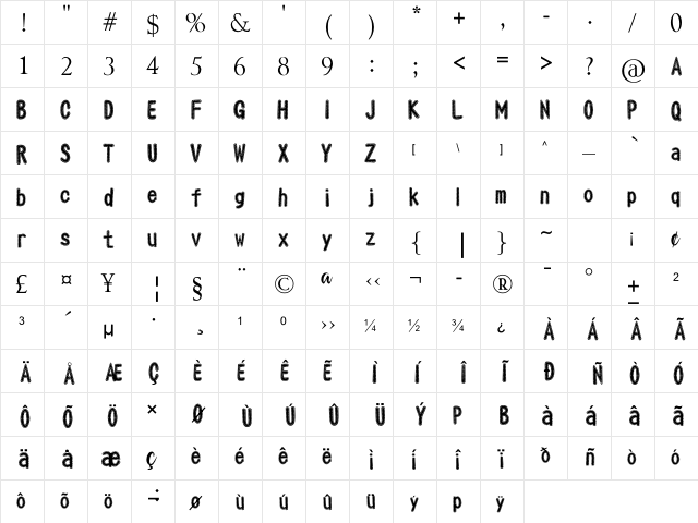 Oneself Bubble Regular  glyph index