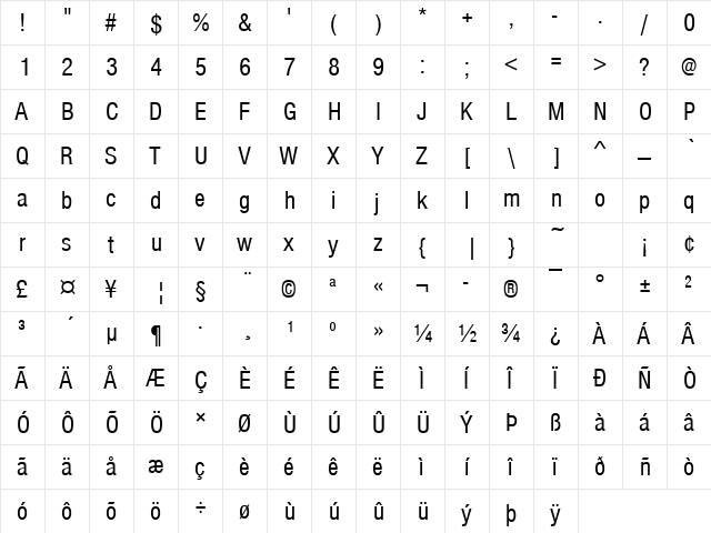 NimbusSanDCon Regular  glyph index