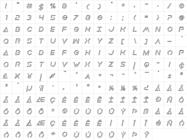 Earth Orbiter Engraved Italic Italic  glyph index