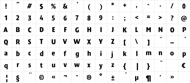 DendaNewBlackCondC Regular  glyph index