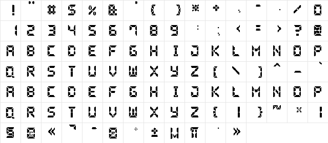 Pixel LCD7 Regular  glyph index