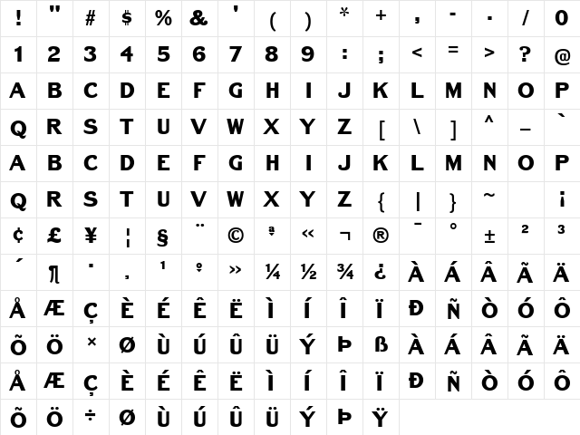 Bench Grinder Titling Regular  glyph index